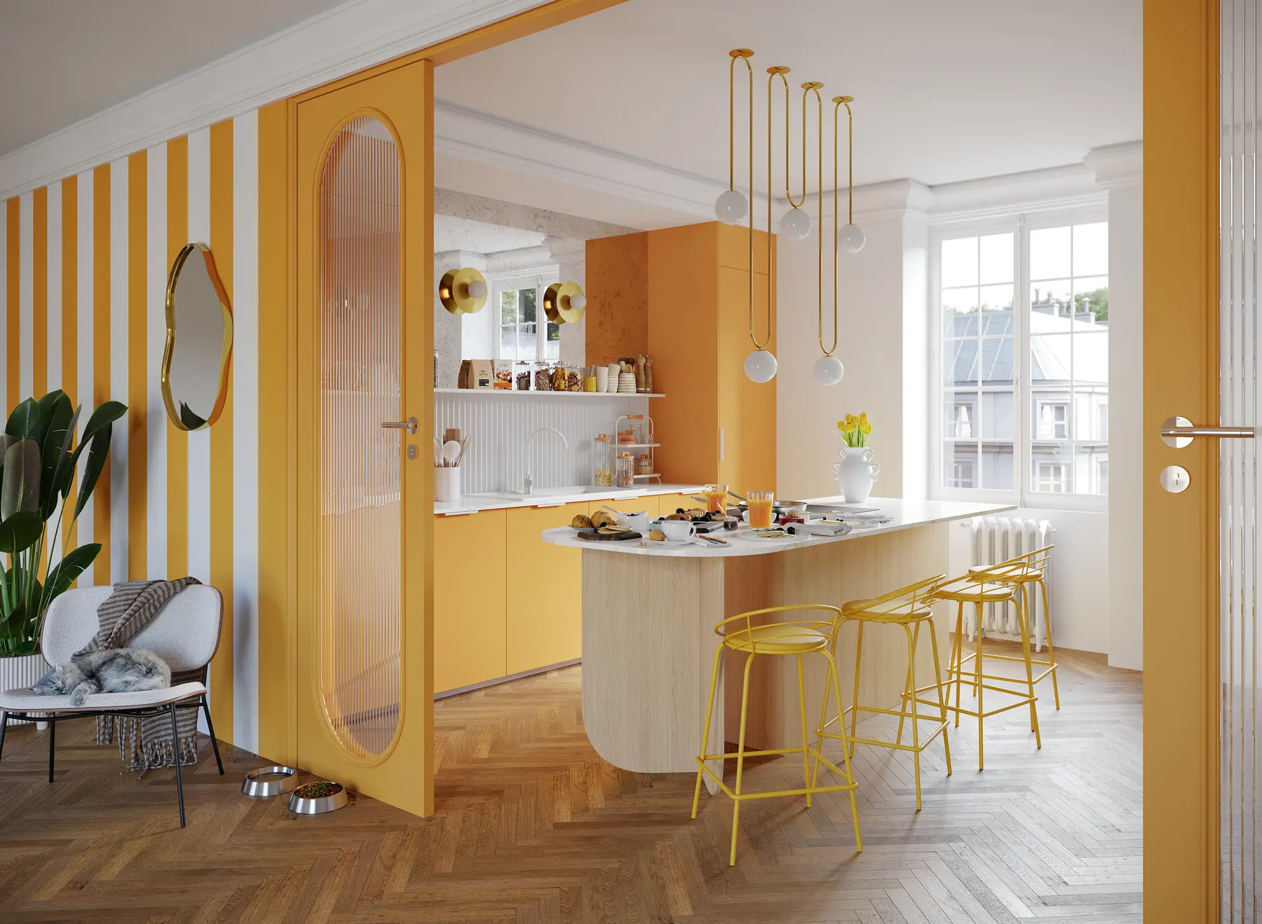 Cuisine Bouquet Mimosa jaune et bois