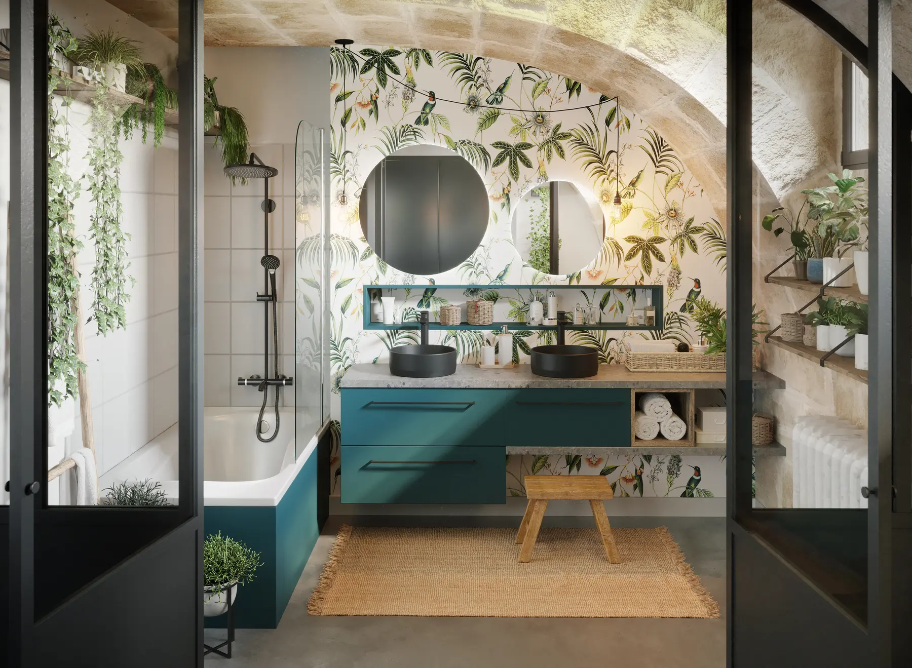Salle de bains Jungle Urbaine verte et végétale